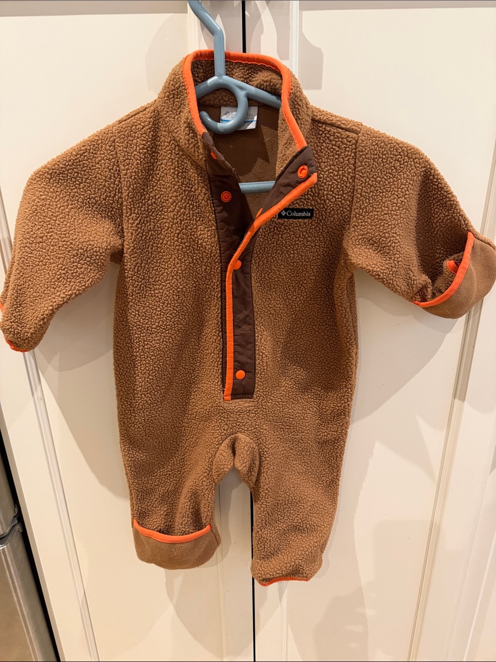 Columbia 6-12m Brown Fleece One-Piece with Orange Trim